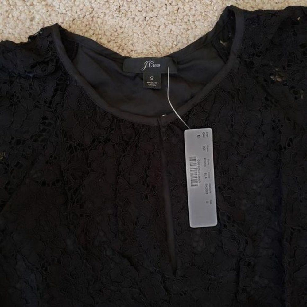 J. Crew Short Sleeve Lace Top Black Size Small Round Neckline Pull On Styling - Picture 4 of 7